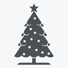 A simple stylized silhouette of a decorated christmas tree with a star on top perfect for holiday designs and winter celebrations