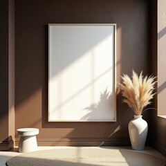 Modern Minimalist Interior Design Blank Canvas Mockup with Pampas Grass