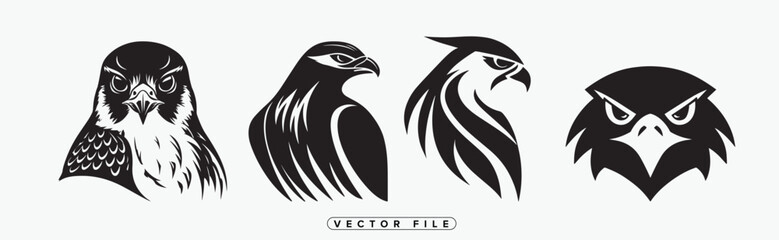Fototapeta premium Two Stylized Eagle Head Silhouettes in Black and White Vector Design