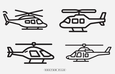 Helicopter Outline Icons Set Vector Illustration Aviation Transport Air Vehicle