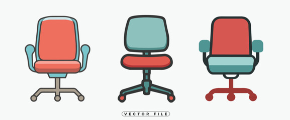 Office Chair Illustration with Red Seat and Blue Backrest Vector