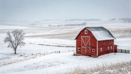 red barn in winter