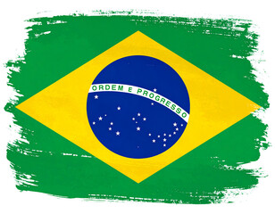 Brazil Flag Painted on Grunge Textured Brush Stroke, Angled Artistic Style PNG