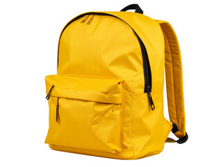 Side View of Yellow Backpack with Open Main Compartment and Visible Inner Fabric, Cut Out PNG