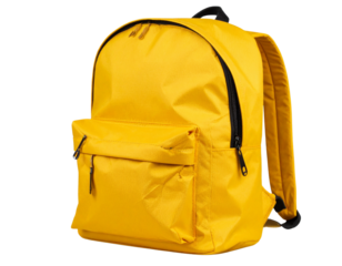 Side View of Yellow Backpack with Open Main Compartment and Visible Inner Fabric, Cut Out PNG