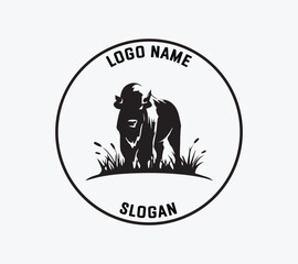 Bison in Grass Circle Logo