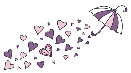 Vector Whimsical Umbrella releases cascade of purple and pink hearts, creating joyful scene