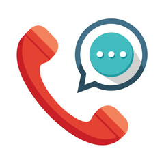 Vector art of a red telephone receiver with a speech bubble indicating a message, isolated on white background