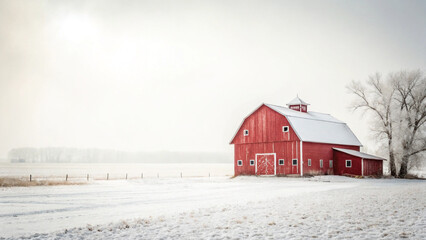 red barn in snow