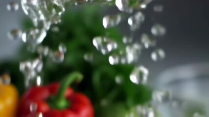 Water splashing on colorful peppers - Powered by Adobe