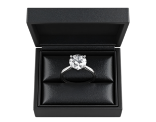 Diamond Ring in Black Matte Jewelry Case, Top-Down View, Isolated PNG