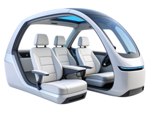 Compact Urban Driverless Car Concept with No Steering Wheel, Interior View on White