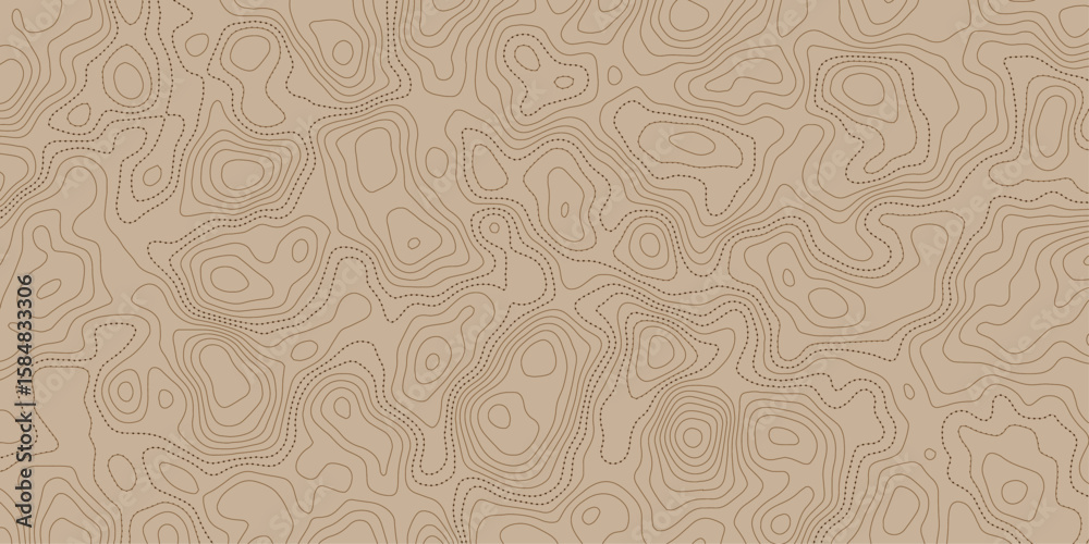 Aufkleber Detailed topographic map showing contour doted lines on a tan background surface pattern view.