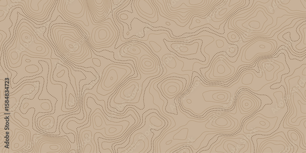 Aufkleber Detailed topographic map showing contour doted lines on a tan background surface pattern view.