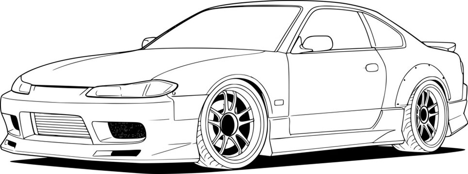 Naklejki Line art vector illustration JDM  street race car 