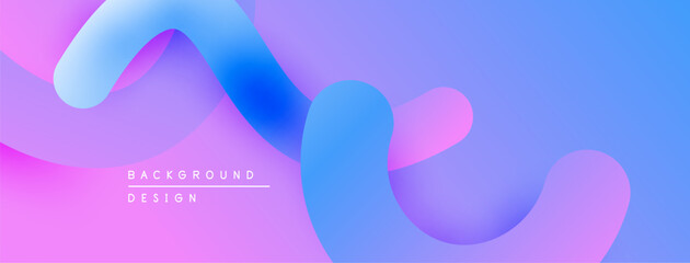 Abstract fluid shapes blend pink, purple, blue hues. Smooth gradients create modern background design. Minimalist aesthetic.