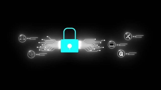 lock icon neon glowing security privacy password protection safety animated isolated on black background. neon passkey icon 4k animated.