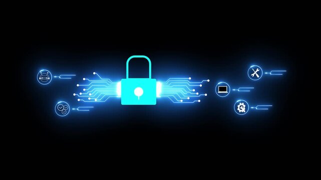 lock icon neon glowing security privacy password protection safety animated isolated on black background. neon passkey icon 4k animated.