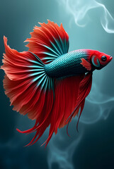 Fototapeta premium vibrant betta fish with intricate, ornate fins swims gracefully against a dramatic backdrop