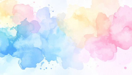 Fototapeta premium Colorful watercolor washes blend together in a soft, pastel-hued artistic composition.