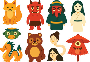 Obraz premium Mystical Creatures: A whimsical illustration showcasing a collection of unique mythical creatures, each with distinct characteristics, expressions, and personalities.