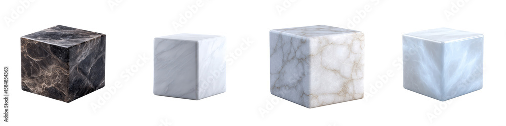 Fototapete four marble podiums with different stone textures isolated on transparent background