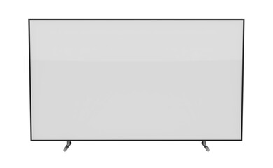 Smart TV or UHD 4K Smart Tv standing. Realistic illustration of black TV with stand and blank transparent isolated. Front shot of plasma tv screen.	