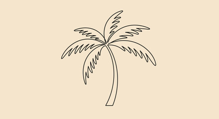 Minimalist Palm Tree Line Art on Beige Background

