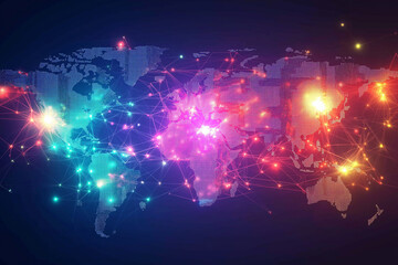 Fototapeta premium Abstract world map with glowing lines light technology 