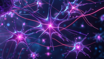 Fototapeta premium Neural Network Activity with Glowing Brain Connections, High-Resolution Concept Art