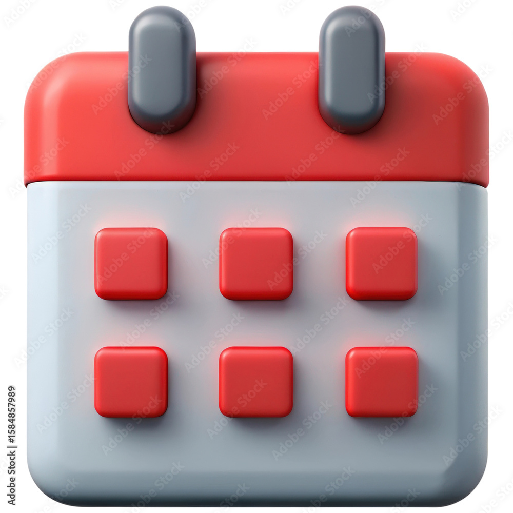 Poster 3d render of a calendar icon with red and white pages on a transparent background for easy integrati
