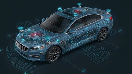 Autonomous car with sensor and lidar technology for self-driving. Future of transportation and automotive innovation. - Powered by Adobe