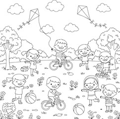 Kids Outdoor Playtime Coloring Page