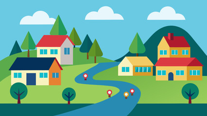 Naklejka premium cartoon map view of suburban community layout