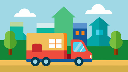 delivery truck in clean suburban street cartoon