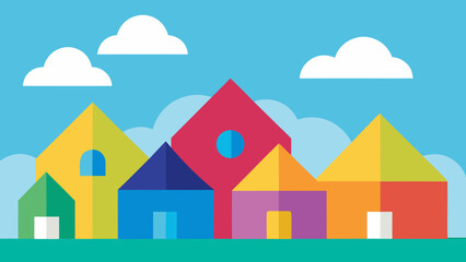 cartoon homes triangular roofs colorful village