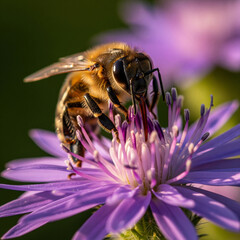 A bee collecting nectar from a yellow flower.