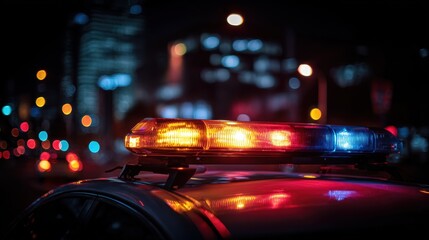 Police action at night in urban environment emergency response cityscape focused viewpoint