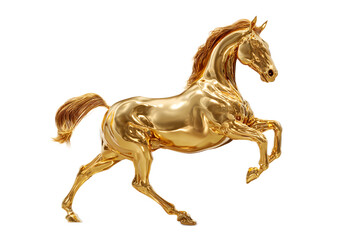 Majestic golden horse jumping against a white background