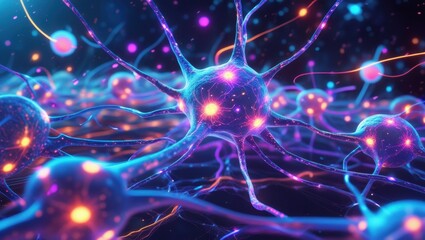 Obraz premium Neural Network Activity with Glowing Brain Connections, High-Resolution Concept Art