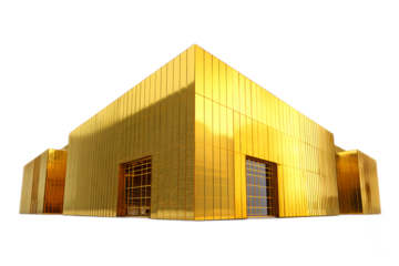 A golden modern warehouse isolated on a white background