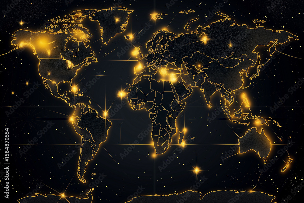 Fototapete gold world map in the background. seamless pattern flat illustration style and world map. ultra-mode