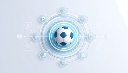 Soccer ball surrounded by technology icons