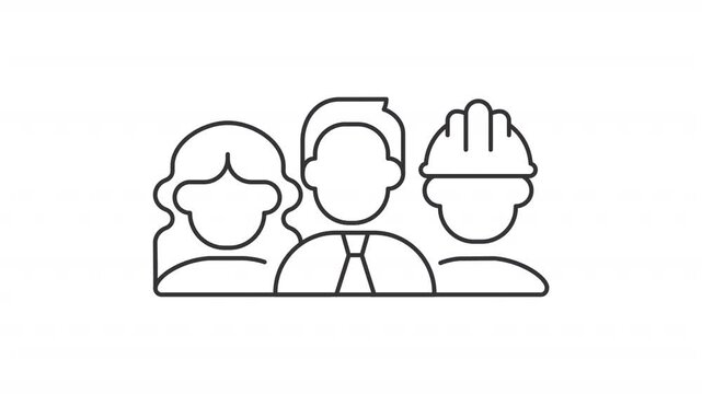 Professional diversity line animation. Workers gender animated icon. People shaking heads. Company employees, corporate. Outline element on white background. HD video with alpha channel