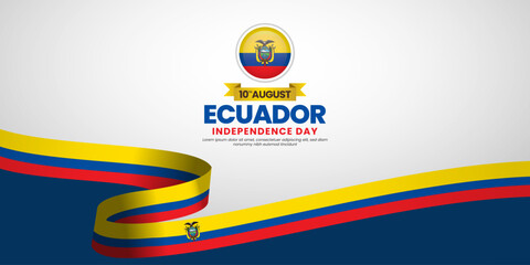 Ecuador flag for independence day banner background with waving ribbon flag