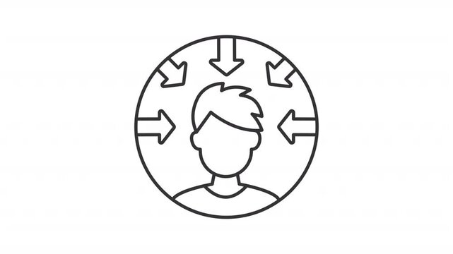 Customer centricity line animation. Target audience animated icon. Pointing arrows extending, moving. Business strategy, marketing. Outline element on white background. HD video with alpha channel