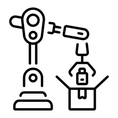 A line style icon showing packaging robot