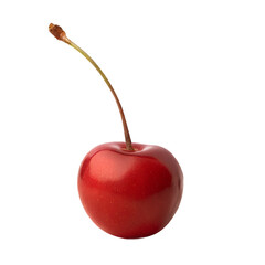 Single Red Cherry on Black Background, Juicy Fruit, Stem