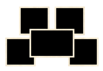 Template collage with five retro frame photos. Moodboard pictures album grid for scrapbooking. Vintage style mood board layout. Isolated on white background. Copy space for your text and photo