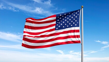 The national flag of the United States of America, displayed with thirteen horizontal red and white stripes and a blue canton adorned with fifty white stars, representing unity, history, and patriotis